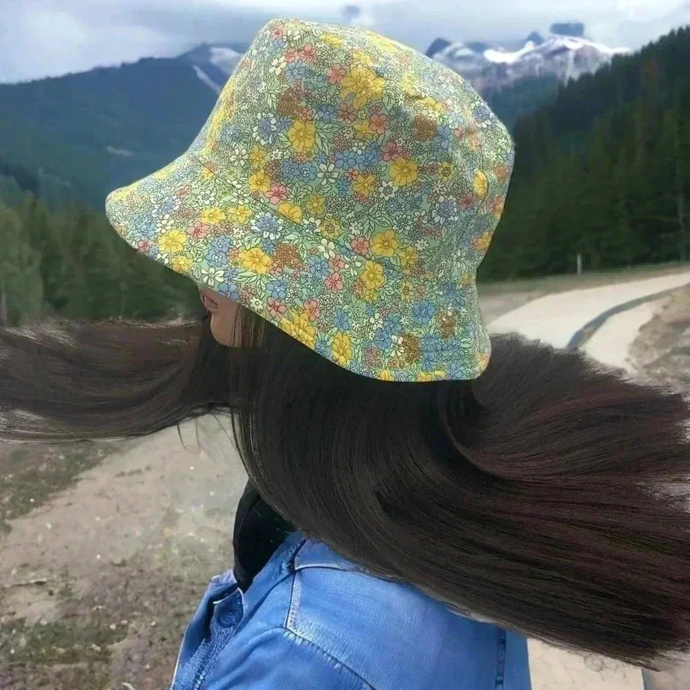 Boutique Mint Green Multi-Color Dainty Floral Print Reversible Bucket Hat OSFM